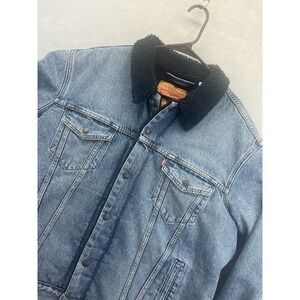 Levi's Type III 3 Navy Sherpa Lined Denim Trucker Jacket Blue 16365 Mens XL